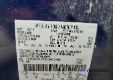 2016 Ford Explorer Police Interceptor z USA, uszkodzony, nr VIN 1FM5K8ARXGGA72090